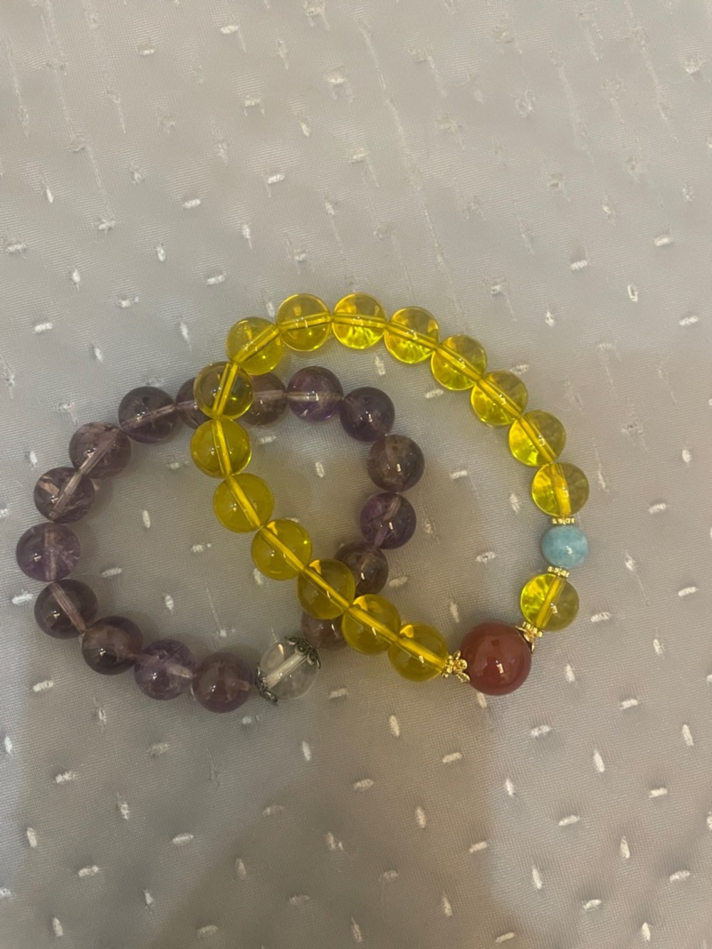 Yellow Glass Bead Stretch Bracelet with Multi Gem Accent